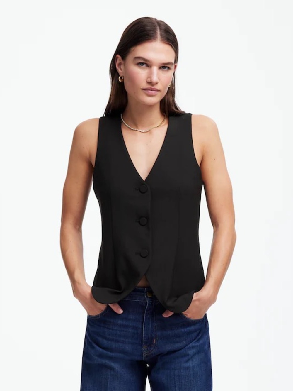Madewell Black Tailored Button Front Vest Waistcoat Size 4